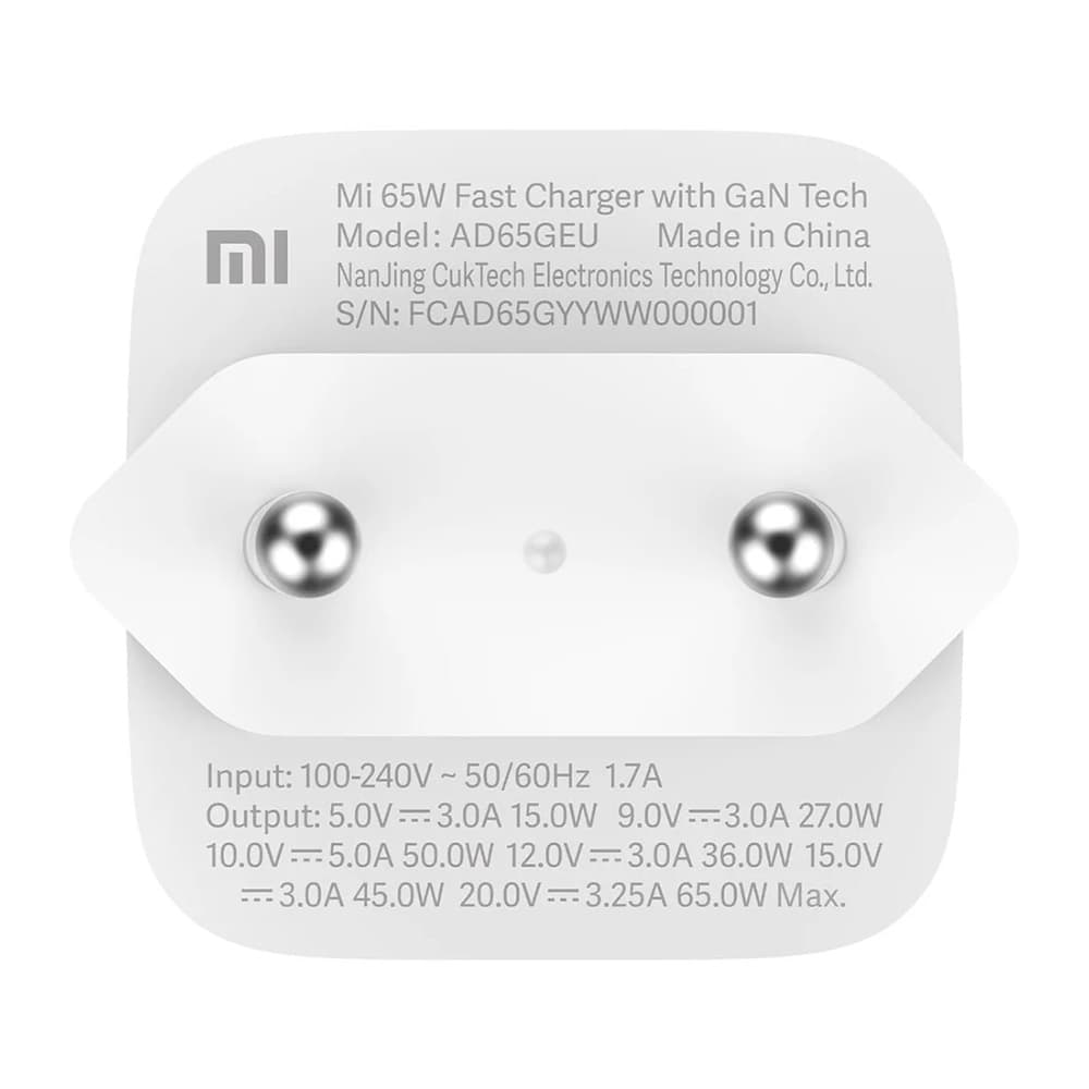 Зарядное устройство сетевое Xiaomi 65W GaN Charger, 65Вт, белый— фото №5